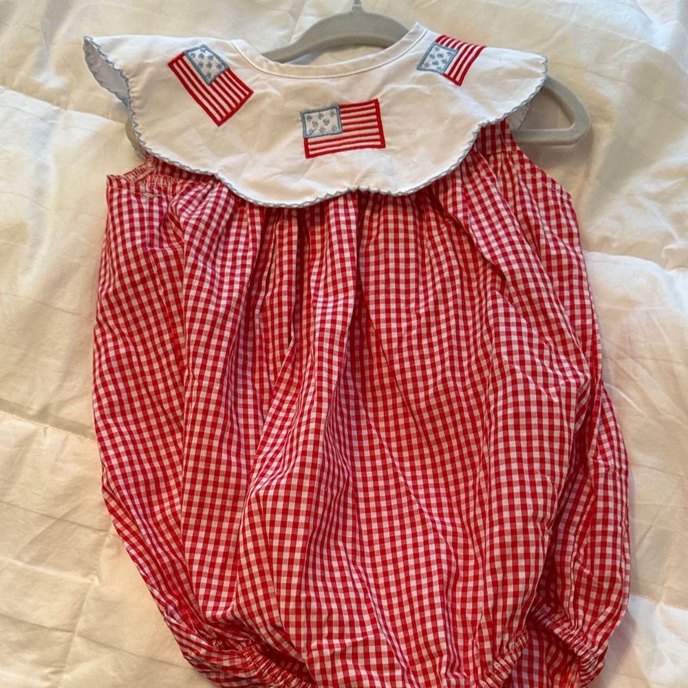 Charming Red Gingham Diaper Cover with Flag Accents
